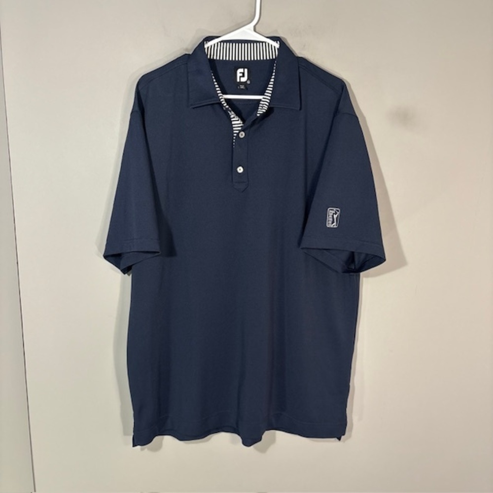 FootJoy Shirt Mens XL Navy Blue Golf Polo PGA TOUR Logo Performance Stretch